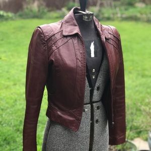 Vintage Red Leather Cropped Jacket